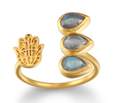 Satya | Blessed Insight Labradorite Hamsa Adjustable Ring
