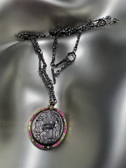Oxidized Sterling Silver & 18K Gold, Pink Sapphire, Diamond Necklace