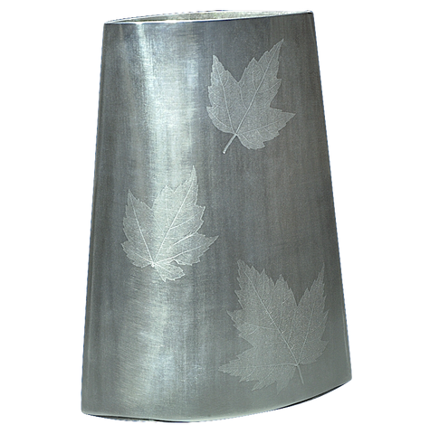 10" Maple Leaf Etched Pewter Vase