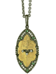 22K Gold & Sterling Silver Emerald & Diamond Door Locket