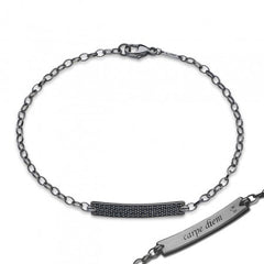 Sterling Silver Ruthenium Plated Black Spinel "Carpe Diem" Baby ID Bracelet