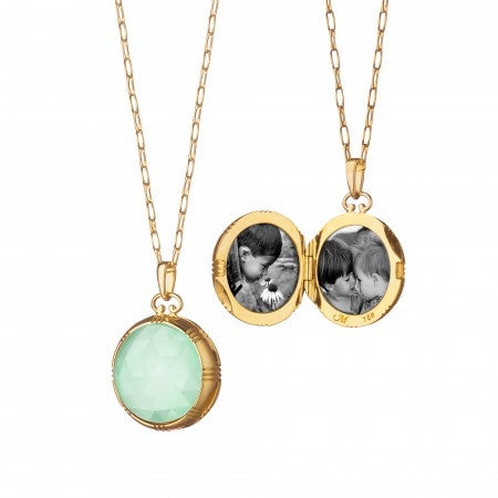 18K Gold Green Opal Slice with Faceted Rock Crystal Necklace