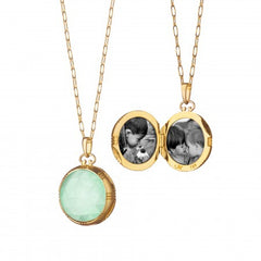 18K Gold Green Opal Slice with Faceted Rock Crystal Necklace