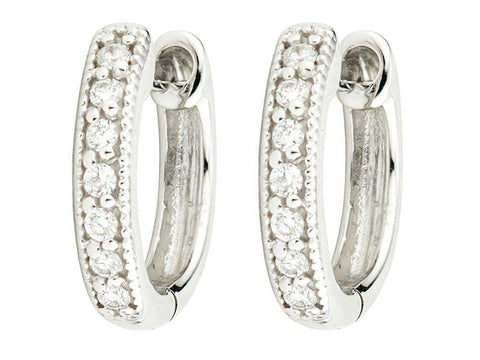 Jude Frances | 18K White Gold, Pave Diamond Huggie Hoop