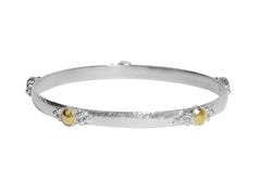 Amulet Sterling Silver Bangle Bracelet, Gold Stations w/ Silver Granulations