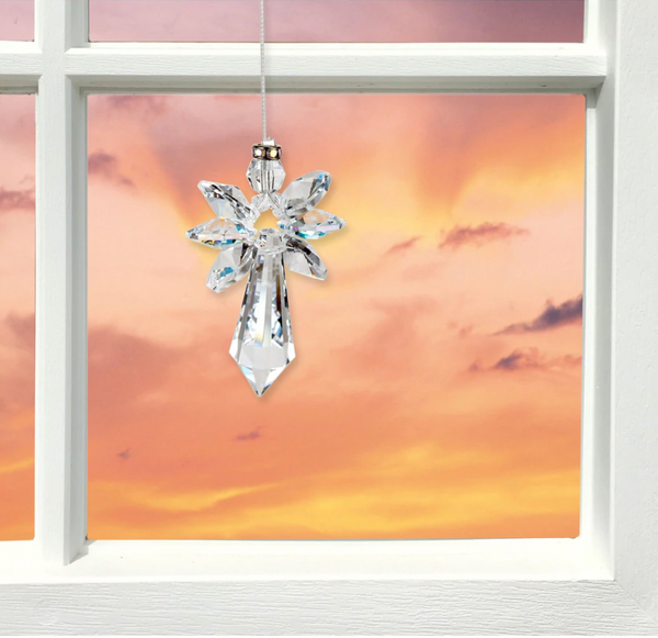 Crystal Guardian Angel Suncatcher Large, Aurora Borealis RUBAIYAT