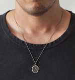 Pyrrha | Devoted Father Sterling Silver Talisman Necklace - 22" Medium Curb Chain