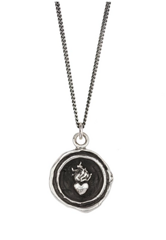 Flaming Heart Sterling Silver Talisman Necklace