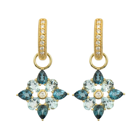 Jude Frances | Provence Four Petal Earring Charms -Blue Topaz/Aquamarine
