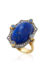 22KYG, Oxidized Sterling Silver, Lapis, Blue Sapphire, Diamond Ring