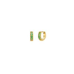 Pave Mini Huggies - Gold Plate Emerald 8mm Earrings