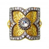 22K Gold & Sterling Silver Rosecut Diamond Lotus Ring