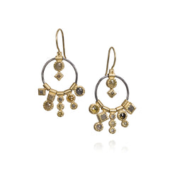 Todd Reed | 18K Gold & Sterling Silver, Rose Cut Diamonds & Raw Diamond Cube Earrings