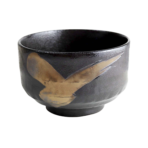 12oz Matcha Bowl Black Gold Brush