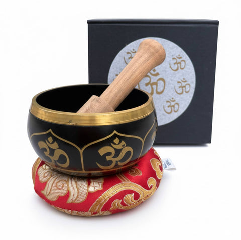 LUNGTA | Tibetan Complete Singing Bowl Gift Box Set Om Etched Bowl