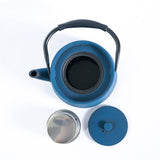 Modern Straight Edge Design Blue 33oz Cast Iron Tea Pot