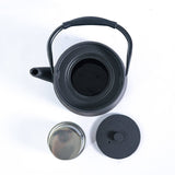 Modern Straight Edge Design Black 33oz Cast Iron Tea Pot