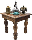 LUNGTA | Solid Mango Wood Hand Carved Puja Shrine Altar Meditation Table Flower of Life