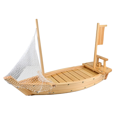 29.5"L Wooden Sushi Boat w/ Sail Netting