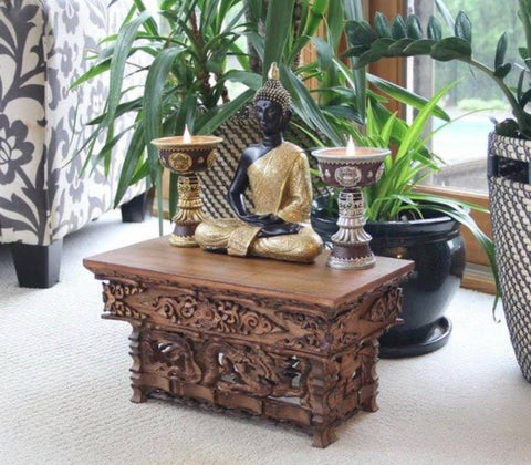 LUNGTA | Solid Wood Hand Carved Tibetan Buddhist Prayer Shrine Altar