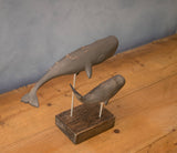 Aviologie | Hand Carved Wooden Sperm Whale Set — Adult & Baby on Stand