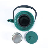 Modern Straight Edge Design Green 33oz Cast Iron Tea Pot