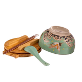Japanese Crane Bowl w/ Chopsticks, Spoon, Lid and Trivet Set