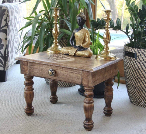 LUNGTA | Large Solid Mango Wood Hand Carved Prayer Puja Shrine Altar