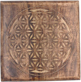 LUNGTA | Solid Mango Wood Hand Carved Puja Shrine Altar Meditation Table Flower of Life