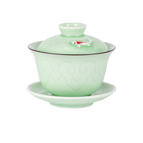Gaiwan Tea Brewing Cup with Lid Celadon Green Koi
