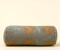 Indaba | Suzani Embroidered Kantha Bolster, Grey