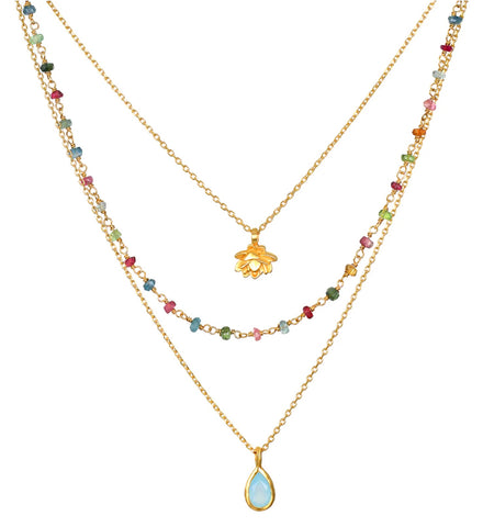 Satya | Transformed by Love Tourmaline Agate Lotus Triple Necklace