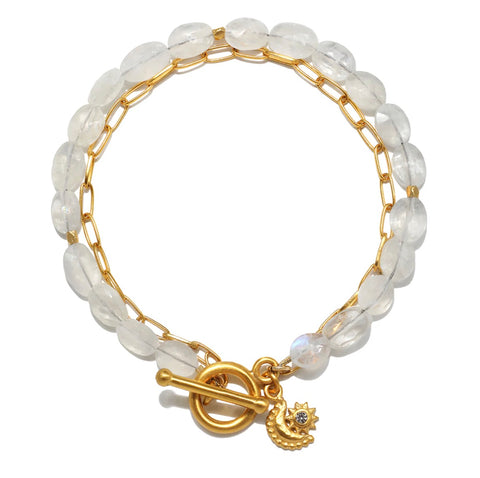Satya | Goddess Wisdom Moonstone Beaded and Chain Toggle Bracelet