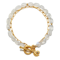 Satya | Goddess Wisdom Moonstone Beaded and Chain Toggle Bracelet