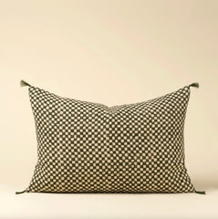 Indaba | 16x24 Block Print Check Linen Pillow, Green