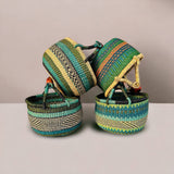The African Home Goods | Medium Bolga Market Basket w/ Leather Wrapped Handle