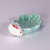 Sakura Rabbit Porcelain Chopsticks Rest 2"L Green