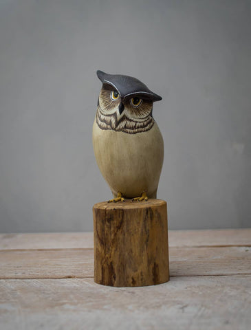 Aviologie | Owl - Screech -8.5" High -Carved Wooden Ornament