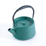 Modern Straight Edge Design Green 33oz Cast Iron Tea Pot