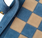 Manopoulos | Premium Handcrafted Denim Blue Suede Roll-Up Chess Set with Metal Chessmen