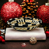 The African Home Goods | African Basket  Rwanda Woven Block Staccato Bowl- Tan white & Black & Brown