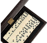 Manopoulos | Luxury Dominoes Set in Dark Grey Leatherette with Wooden Case