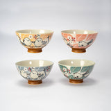 4 Piece Rice Bowl Set Japanese Bird Design Assorted Color