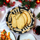 The African Home Goods | African Basket  Rwanda Woven Block Staccato Bowl- Tan white & Black & Brown