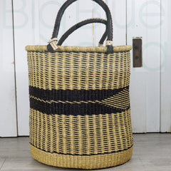 Big Blue Moma | Tall Laundry Basket - Black & Natural