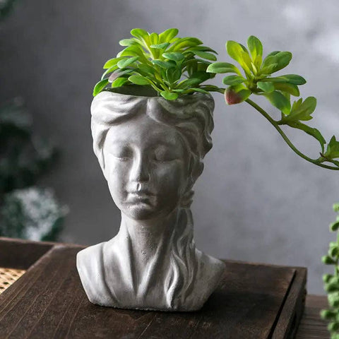 Vagabond Vintage | CEMENT MUSING GIRL PLANTER