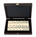 Manopoulos | Luxury Dominoes Set in Dark Grey Leatherette with Wooden Case