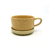 Cat Design 7oz Coffee Mug With Saucer Lid 3"H