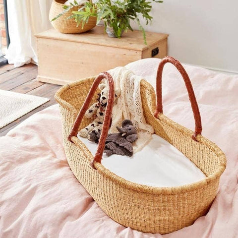 The African Home Goods | Baby Bassinet| Moses Basket - Natural Dye Free  With Brown Handles
