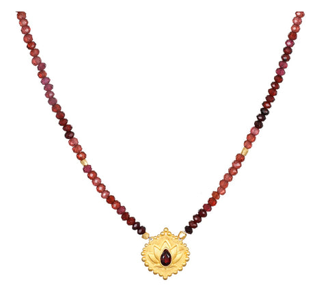 Satya | Internal Fire Garnet Lotus Beaded Necklace